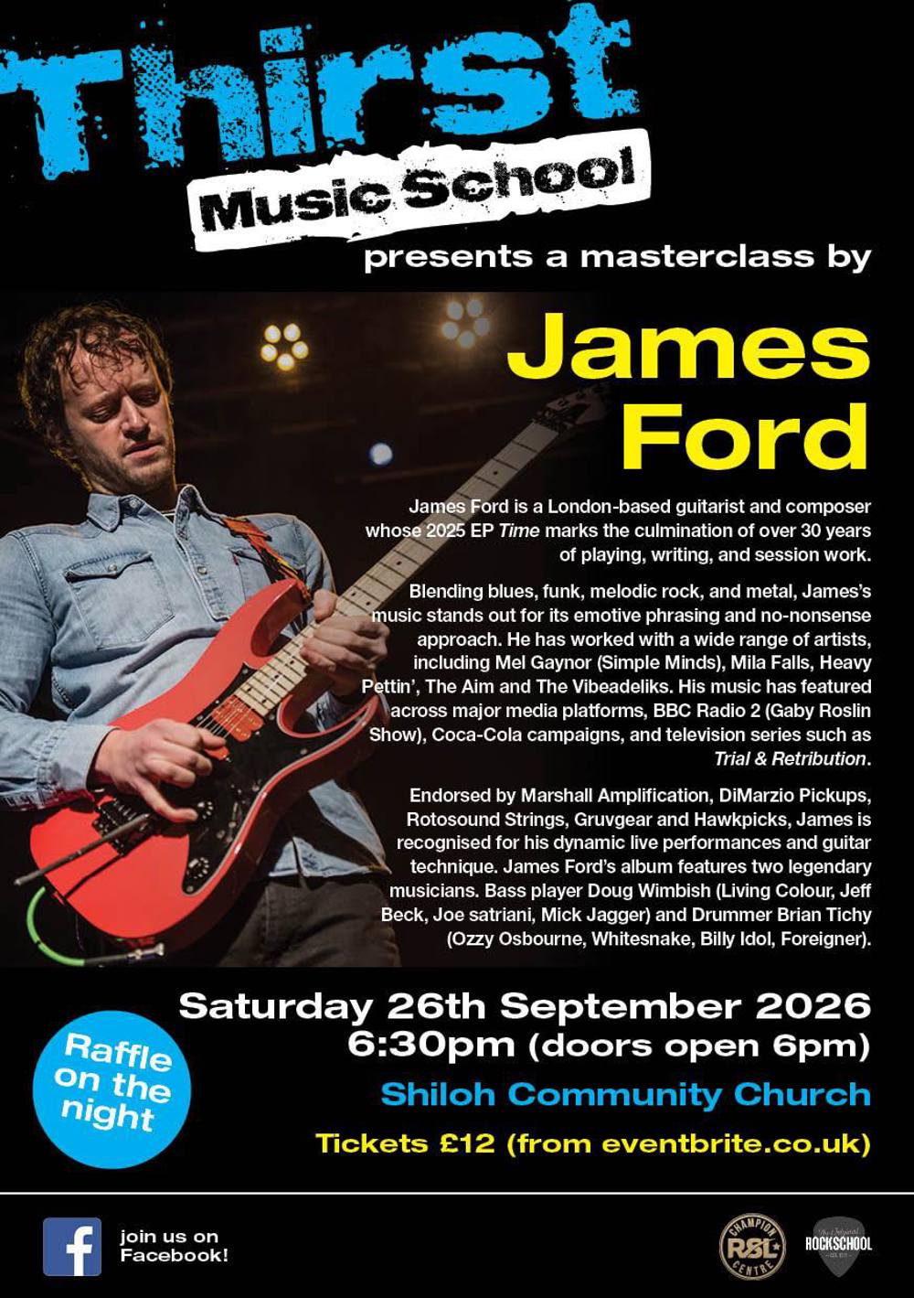 Poster for James Ford Masterclass by Thirst Music School
